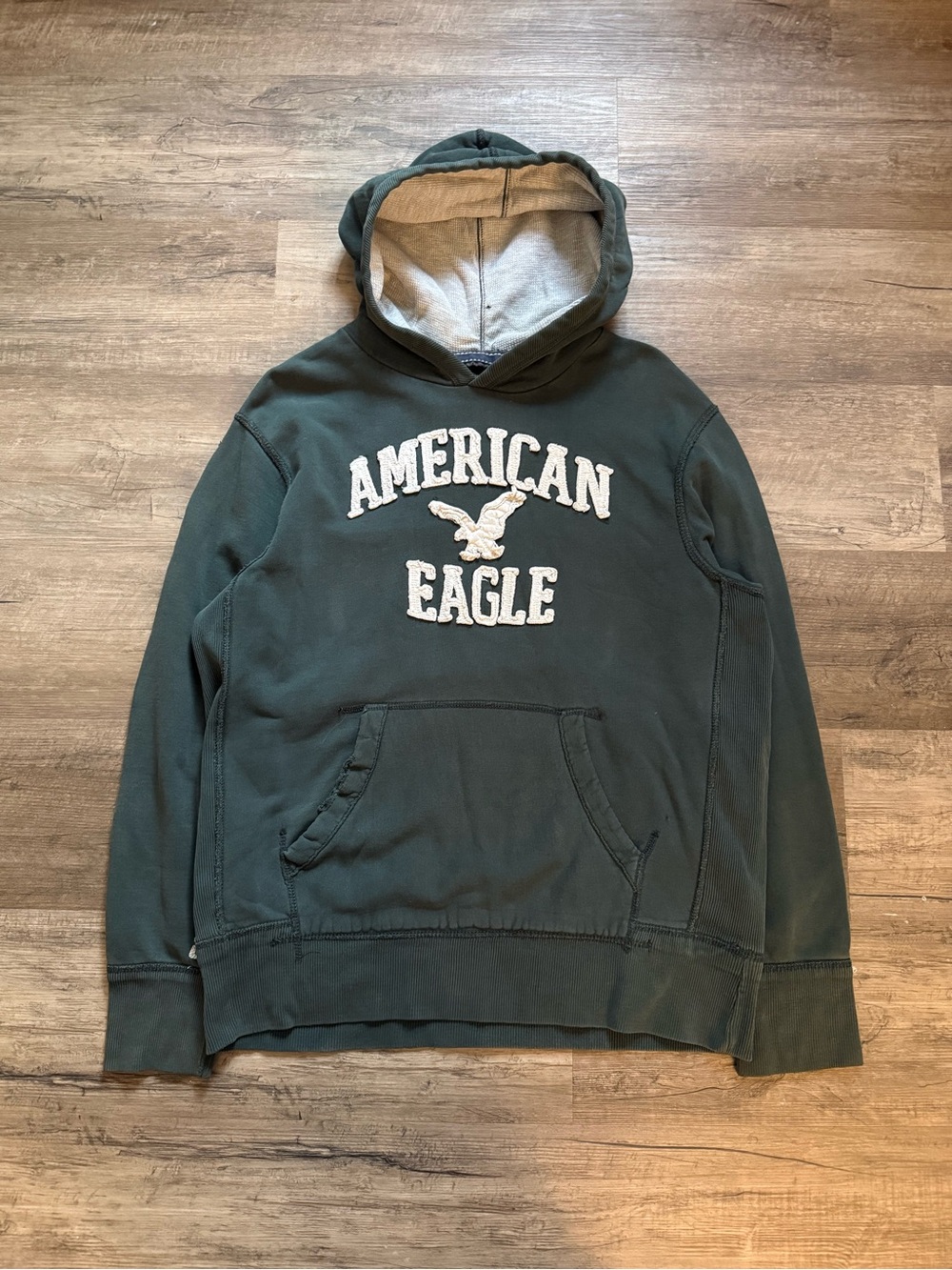 American Eagle Outfitters Men's Crewneck Hoodie in Forest Green with White Logo